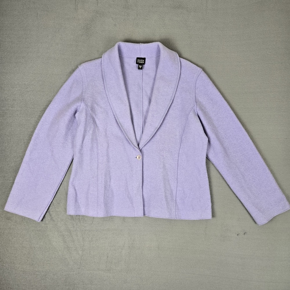 Eileen Fisher Boiled Wool Single Button Blazer Womens Medium Lavender *READ